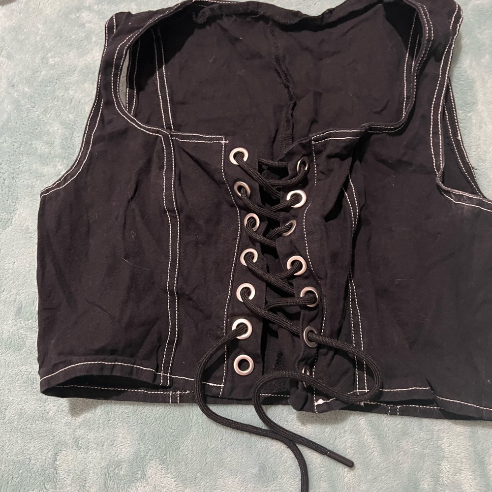 Cider Black Corset with White Stitching
